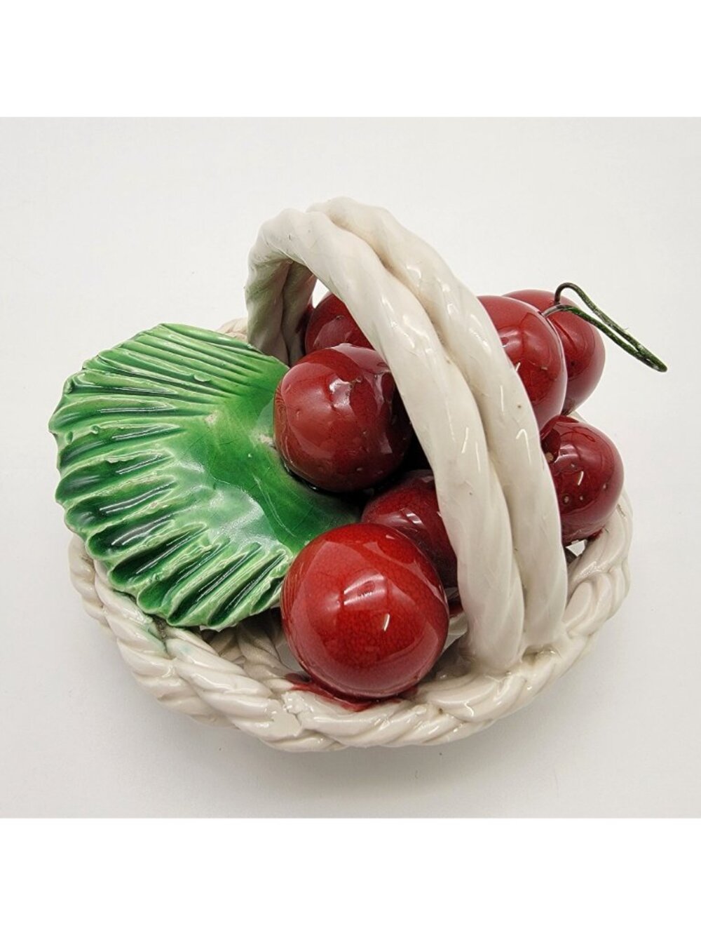 Vintage Italian Pottery Basket Of Cherries Sculpture - Picture 2 of 12